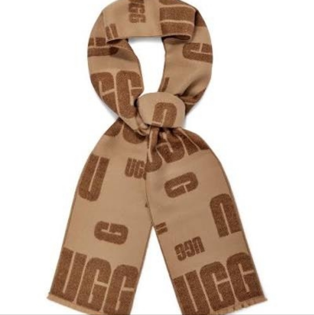UGG Tan and Brown Logo Scarf